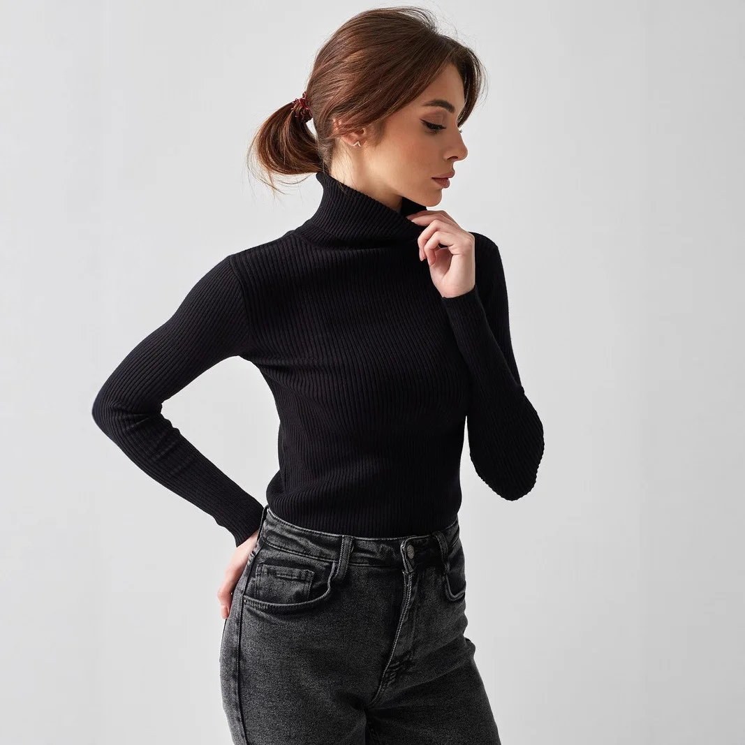 

High Neck Knitted Sweater Women's Base Layer Shirt European Style Straight Cut Thin Fabric Fall Fashion Pure Offline Sales