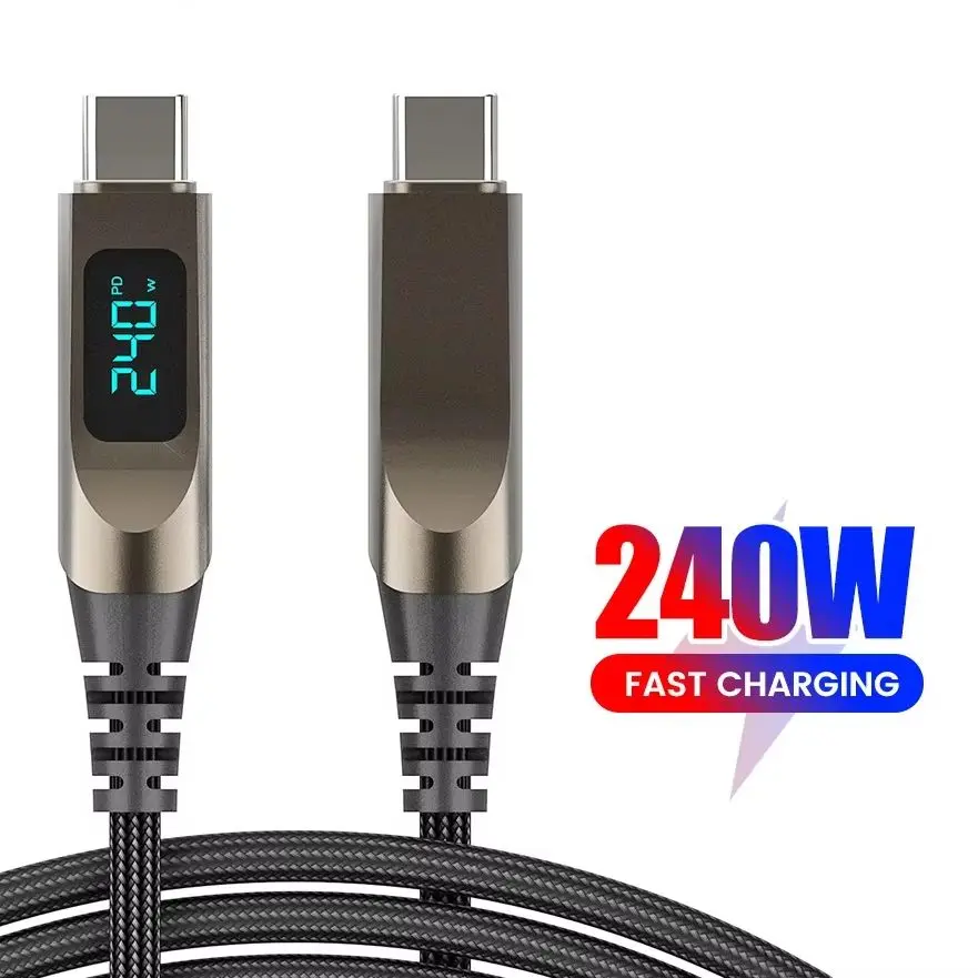 240W PD Fast Charging Cable Type C To Type C Digital Display Data Cord For iPhone 15 16 17 Samsung Huawei Xiaomi USB C Cable