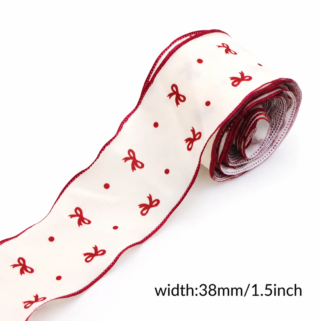 5 Yards/Roll 1.5 Inch Red Bow Sweet Pattern Ribbon Red Cherry Printed Ribbon for DIY Bows Crafts Gift Wrapping Hair Accessories