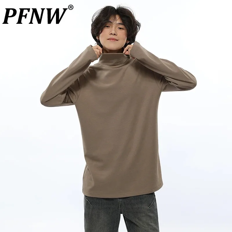 PFNW Fashion Simple Solid Color High Collar Shirt New Men's Stacked Wearing Long Sleeve Slimming 2024 Autumn Tops Men 28W4604