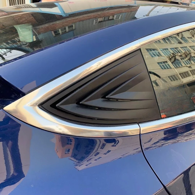 

For Tesla Model 3 2019-2023 Car Rear Louver Window Side Shutter Cover Trim Sticker Vent Scoop ABS Carbon Fiber Black Accessories