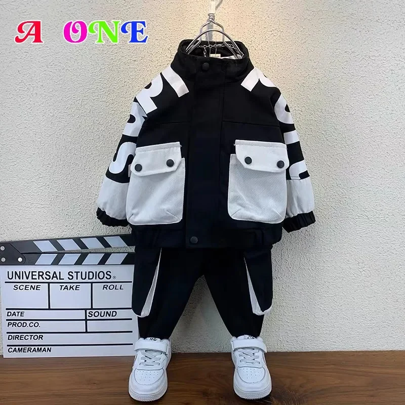 boys suit baby set kids outfits children clothes Denim jacket + pants 2 pcs fashion letter print clothing 2-12y