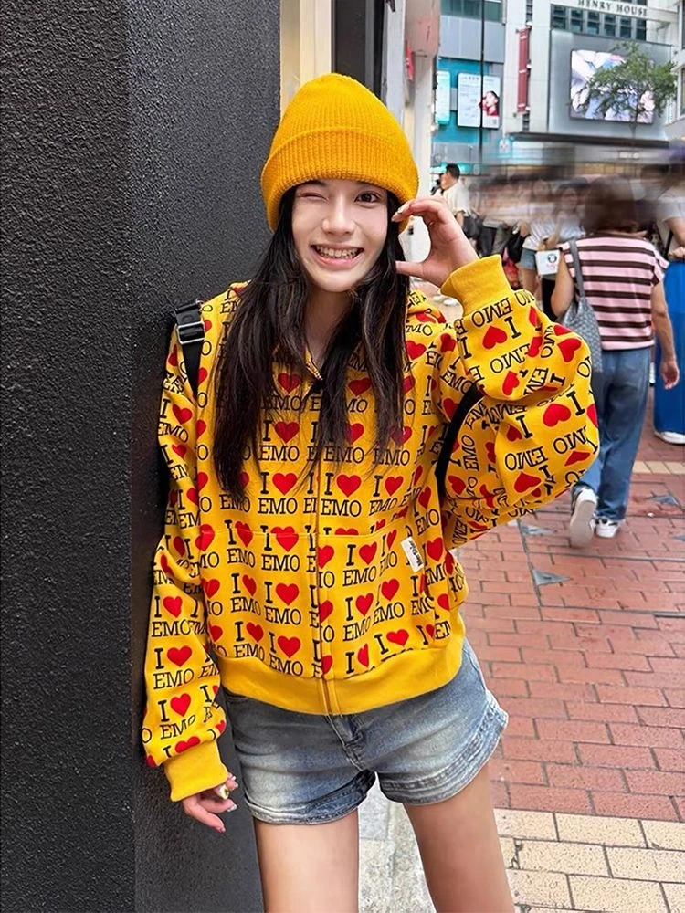 

Y2k Эстетические толстовки с буквенным принтом в консервативном стиле, винтажные карманные куртки в стиле гранж, женские повседневные свободные толстовки на молнии в стиле Харадзюку