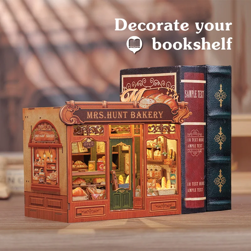 CUTEBEE Book Nook Kit 3D DIY Dollhouse with LED Light Bookshelf Insert Street Shop Series Miniature Model For Home Party Decor