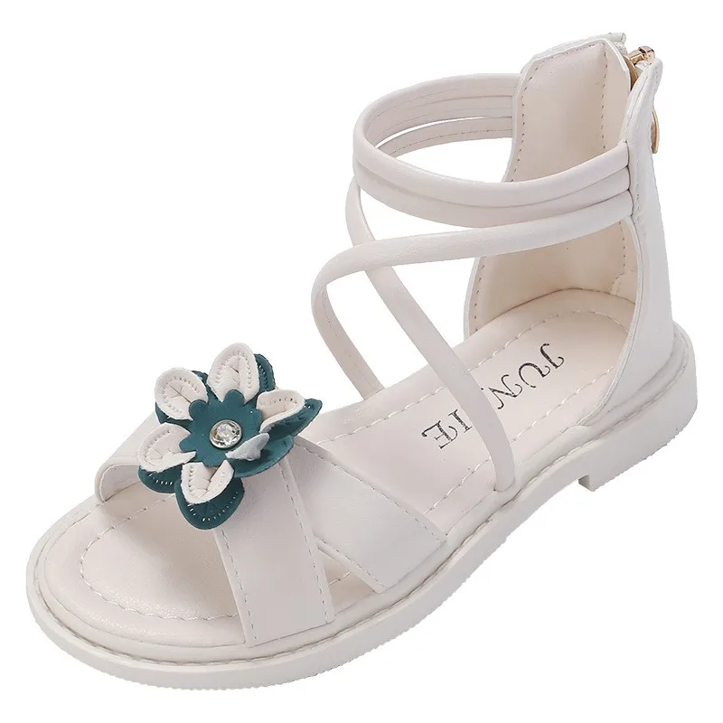 2022 New Girls Sandals Sweet Flowers Soft Children Beach Shoes Kids Summer Princess Fashion Cute Non-Slip Student Shoe 3-12 Year