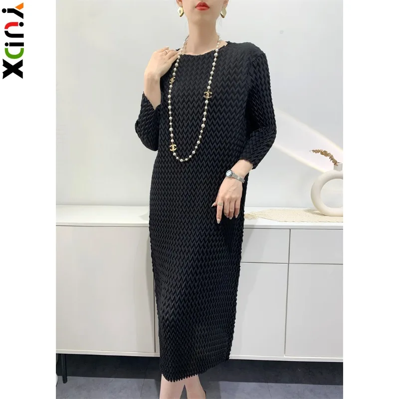 

YUDX Miyake Pleated Women's Dress Handmade Pleated High High Quality Bat Sleeve Midi Girl's Dress 2024 Summer New