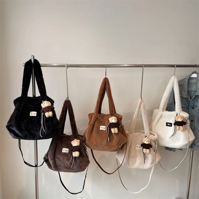 

Новая зимняя пушистая простая текстурированная сумка на плечо, женская модная универсальная сумка через плечо для отдыха, сумки для хранения большой вместимости Joker