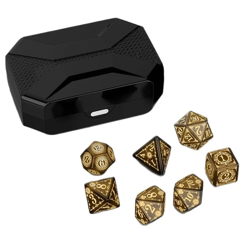 7 Pcs LED Light Up Patterned Polyhedral Dice with Touch Charging for Tabletop RPG Games