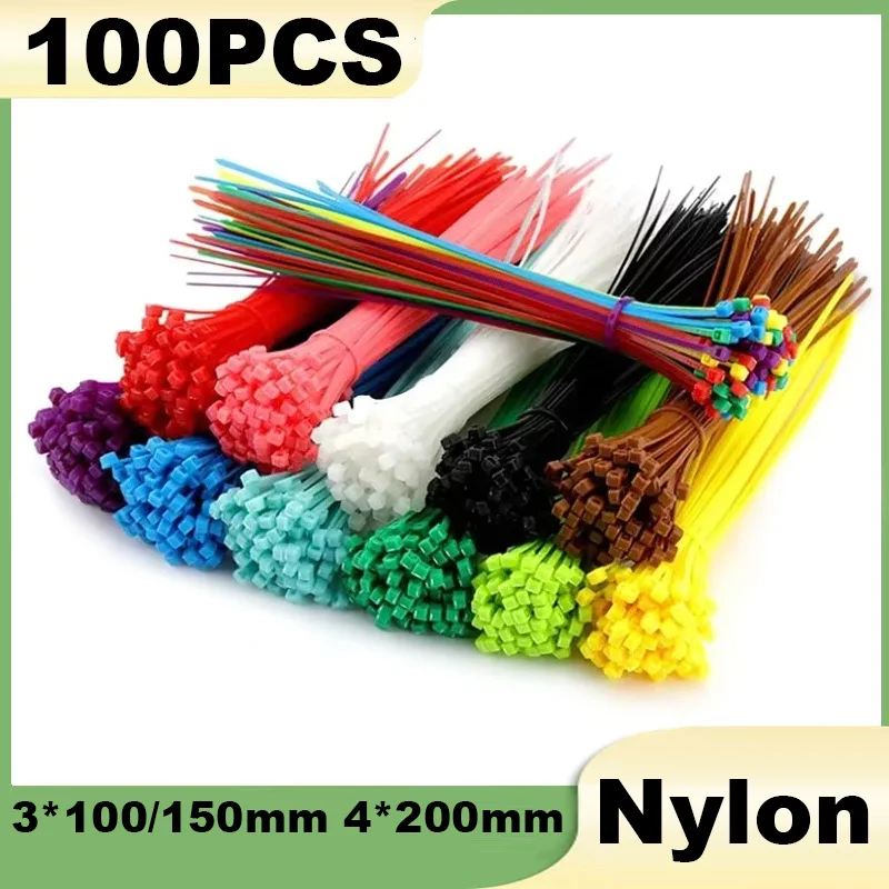 100pcs Self Locking Nylon Cable Ties 3*100/150mm 4*200mm Nylon Zip Wire Binding Wrap Straps DIY Cable Fasten Organiser