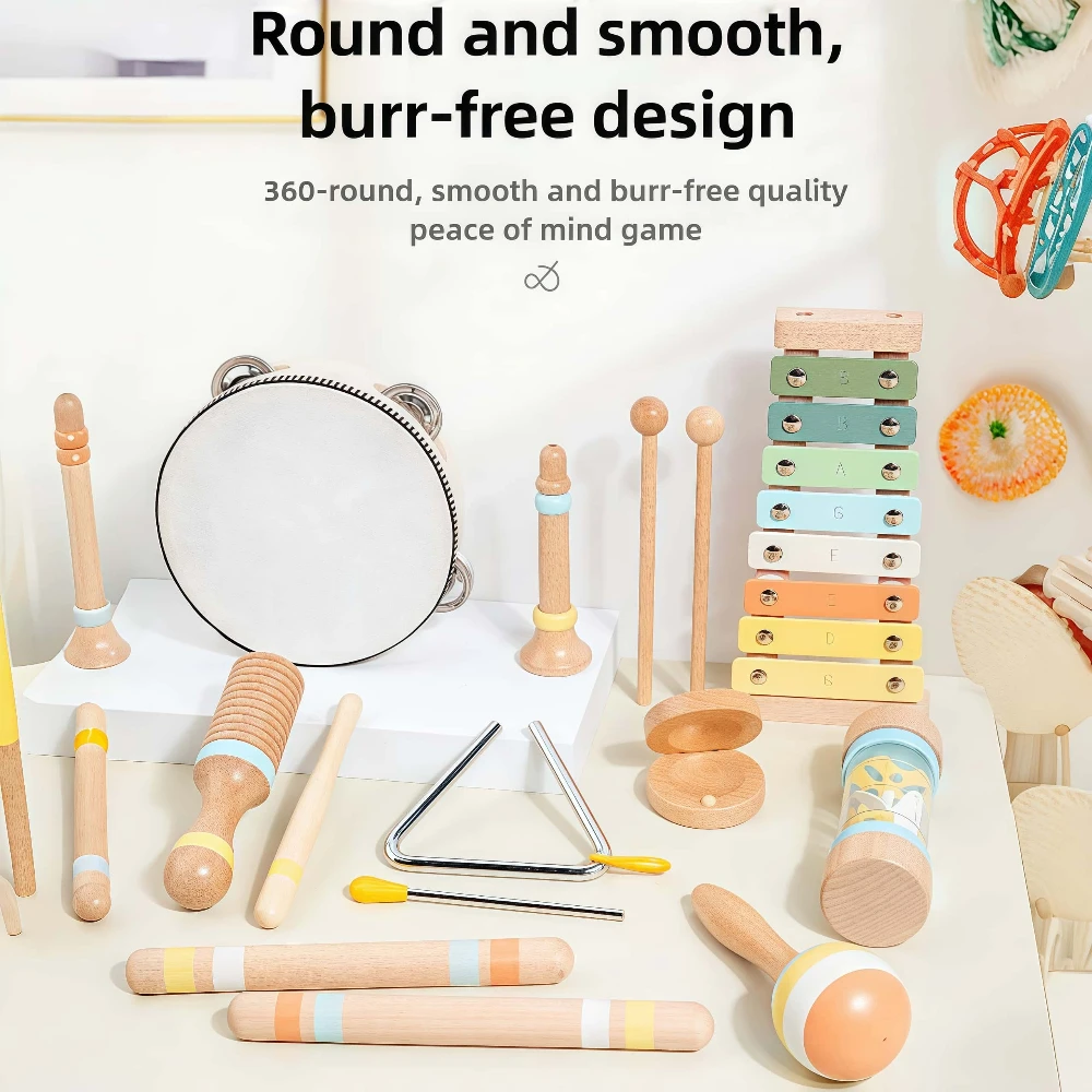 6-in-1 몬테소리 나무 타악기 세트 - 유아용 음악 탐구 키트 (1-3세), 실로폰 쉐이커 감각 발달 장난감 선물