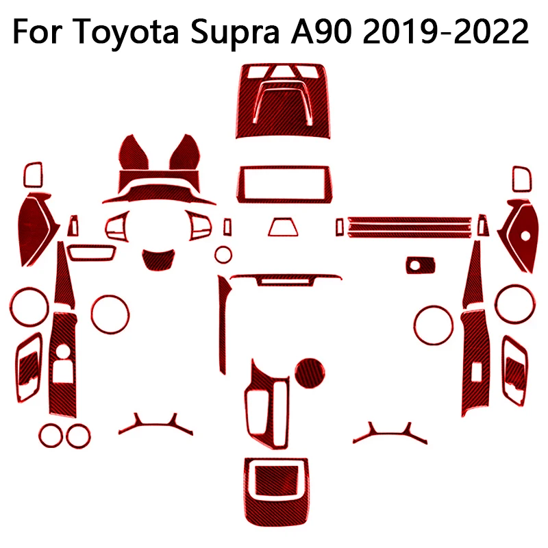 Carbon Fiber Red Stickers For Toyota Supra A90 2019 2020 2021 2022 Car Interior Decorative Accessories Steering Wheel Chin