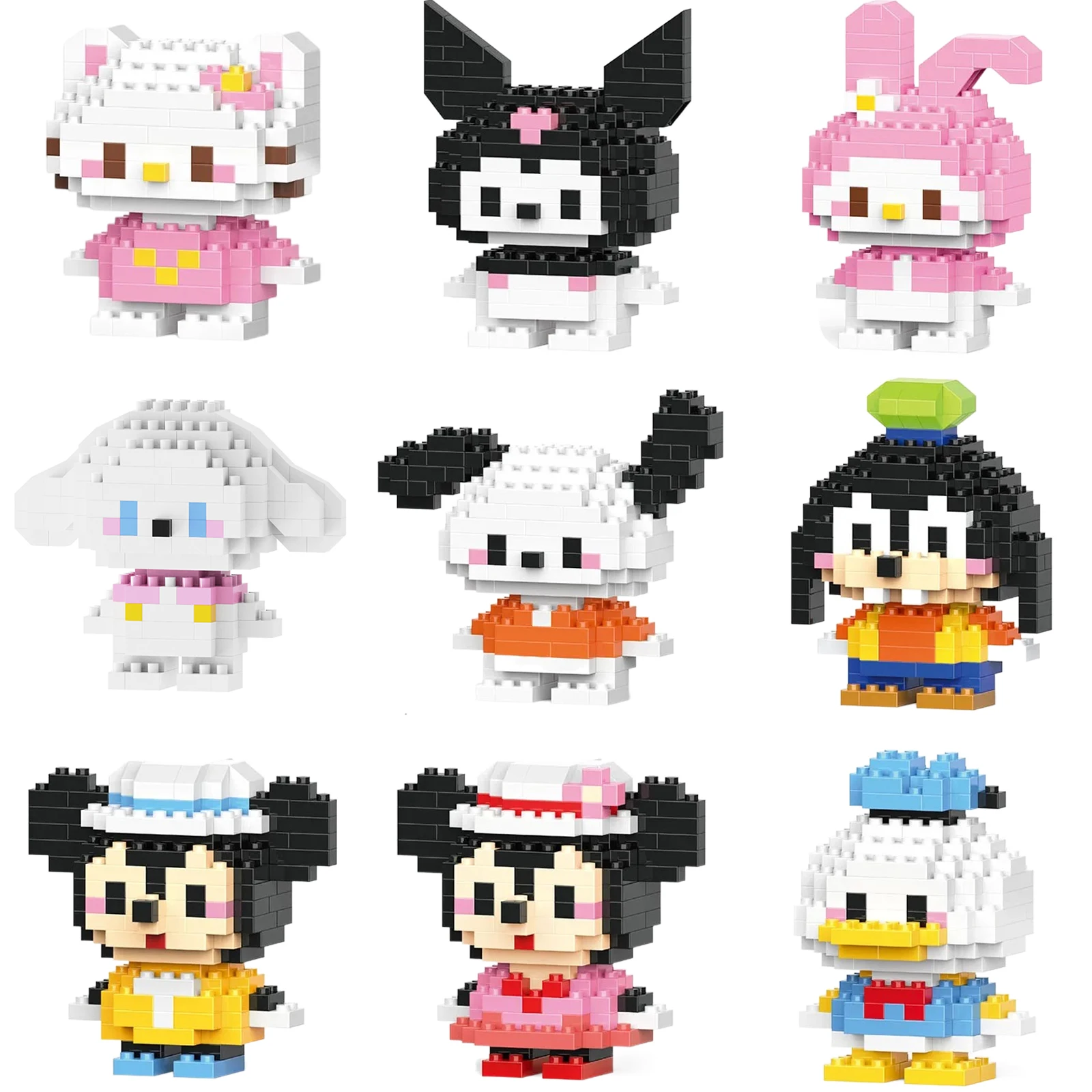 Sanrio Kuromi lega Hello Kitty, juguetes, bloques de construcción, Disney Mickey Mouse Club, modelo de Anime, bloques de construcción, juguete para niños, regalos