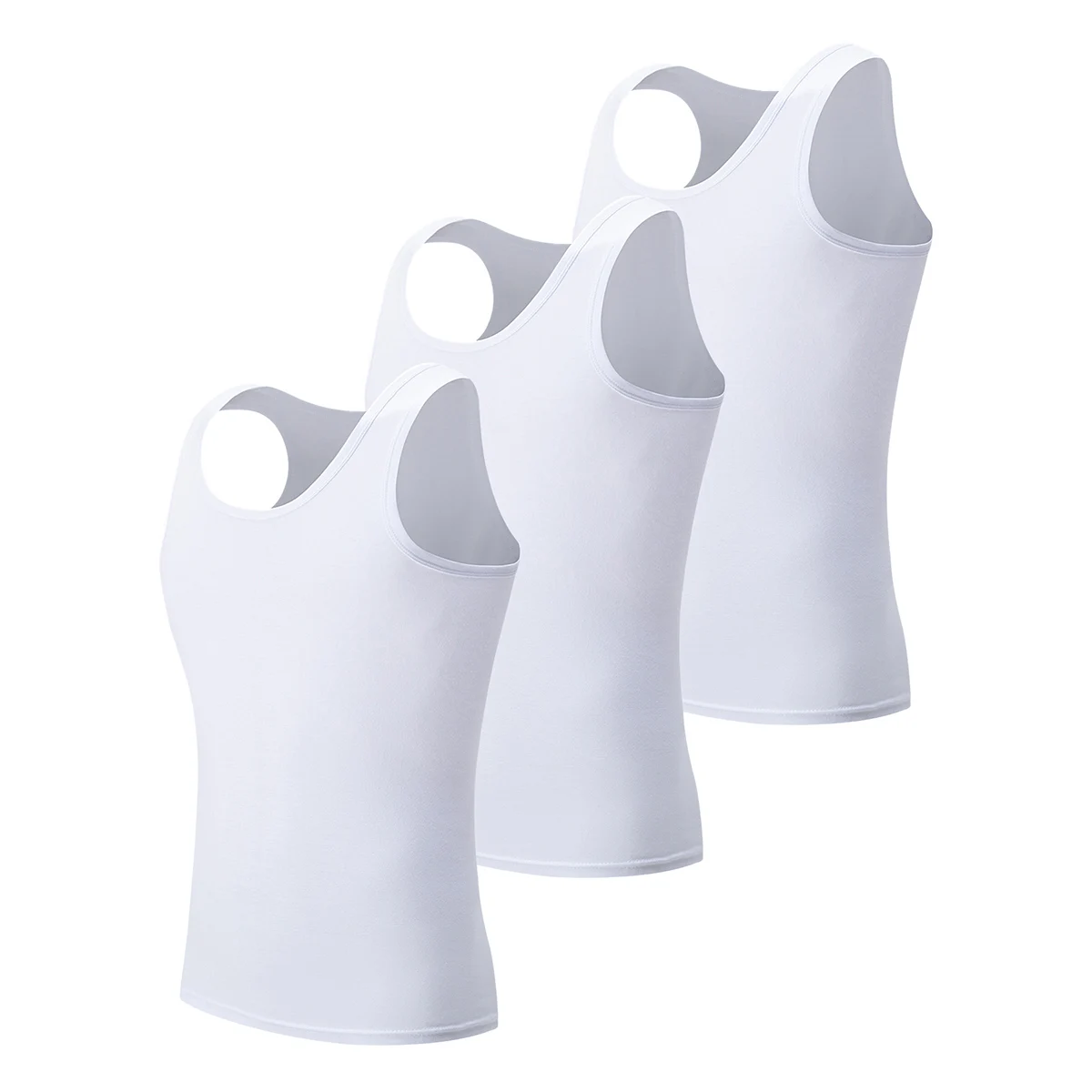 3-piece Men's Seasonal Plus Size Solid Color Casual Vest Comfortable Round Neck Sports And Fitness Top Versatile Soft Base Shirt