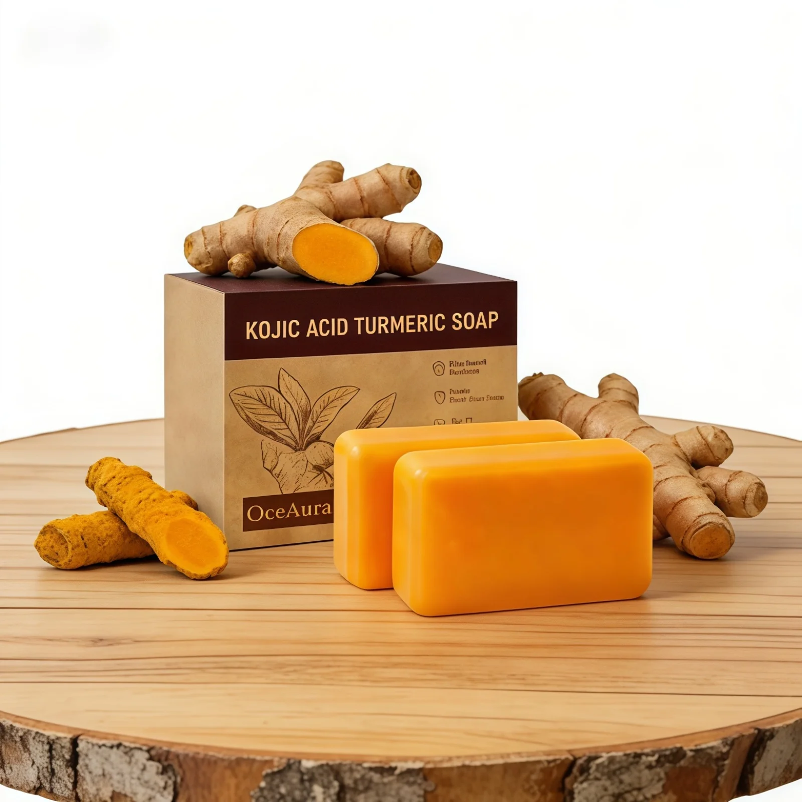 

Натуральное мыло ручной работы OceAura с куркумой и койевой кислотой для глубокого очищения, контроля жирности, сужения пор, выравнивания тона кожи и гладкости тела.