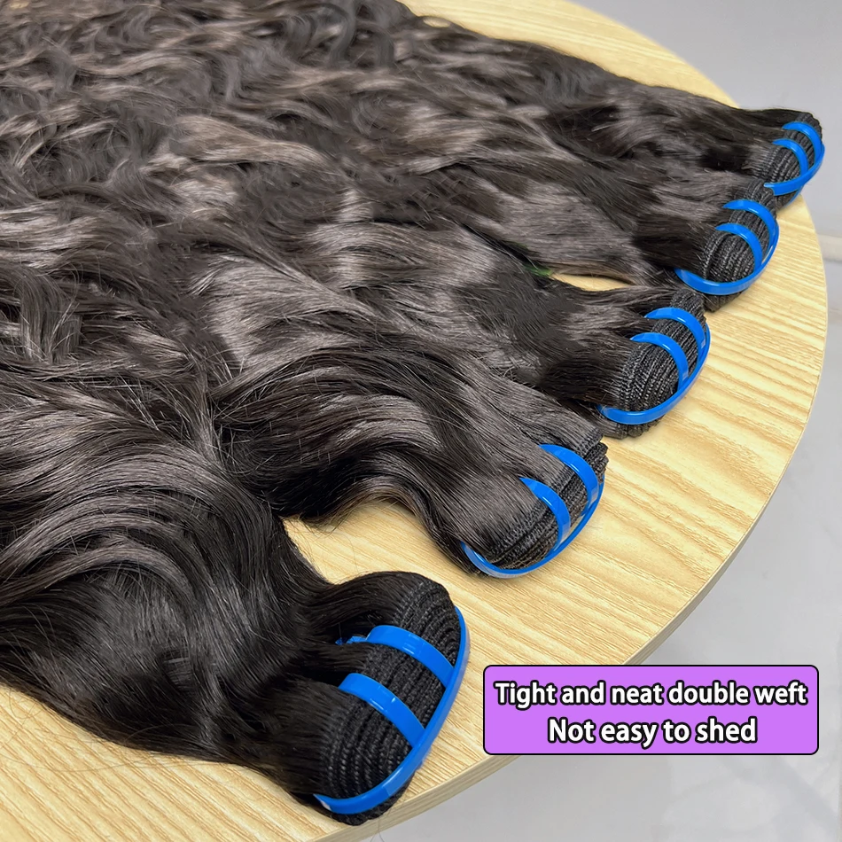 Fasci di capelli ondulati naturali 18A, doppia trama, colore nero naturale ondulato vietnamita # 1B Estensioni del tessuto dei capelli umani vergini grezzi al 100%.