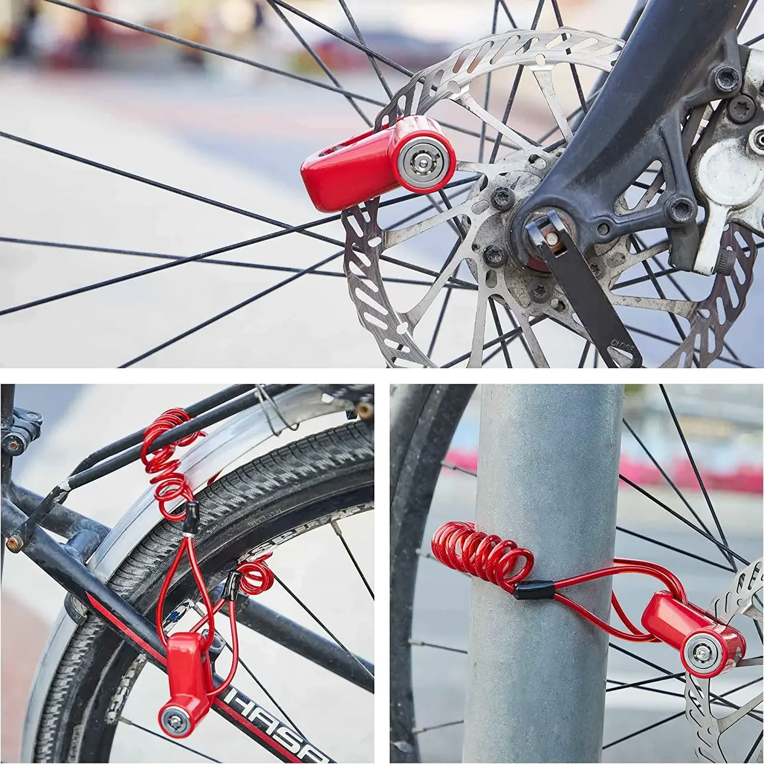 Universal Disc Brake Lock Bike Anti -Theft Disc Lock Mountain Road MTB Cycling Rotor Disc Brake Wheel Lock with Reminder Cable