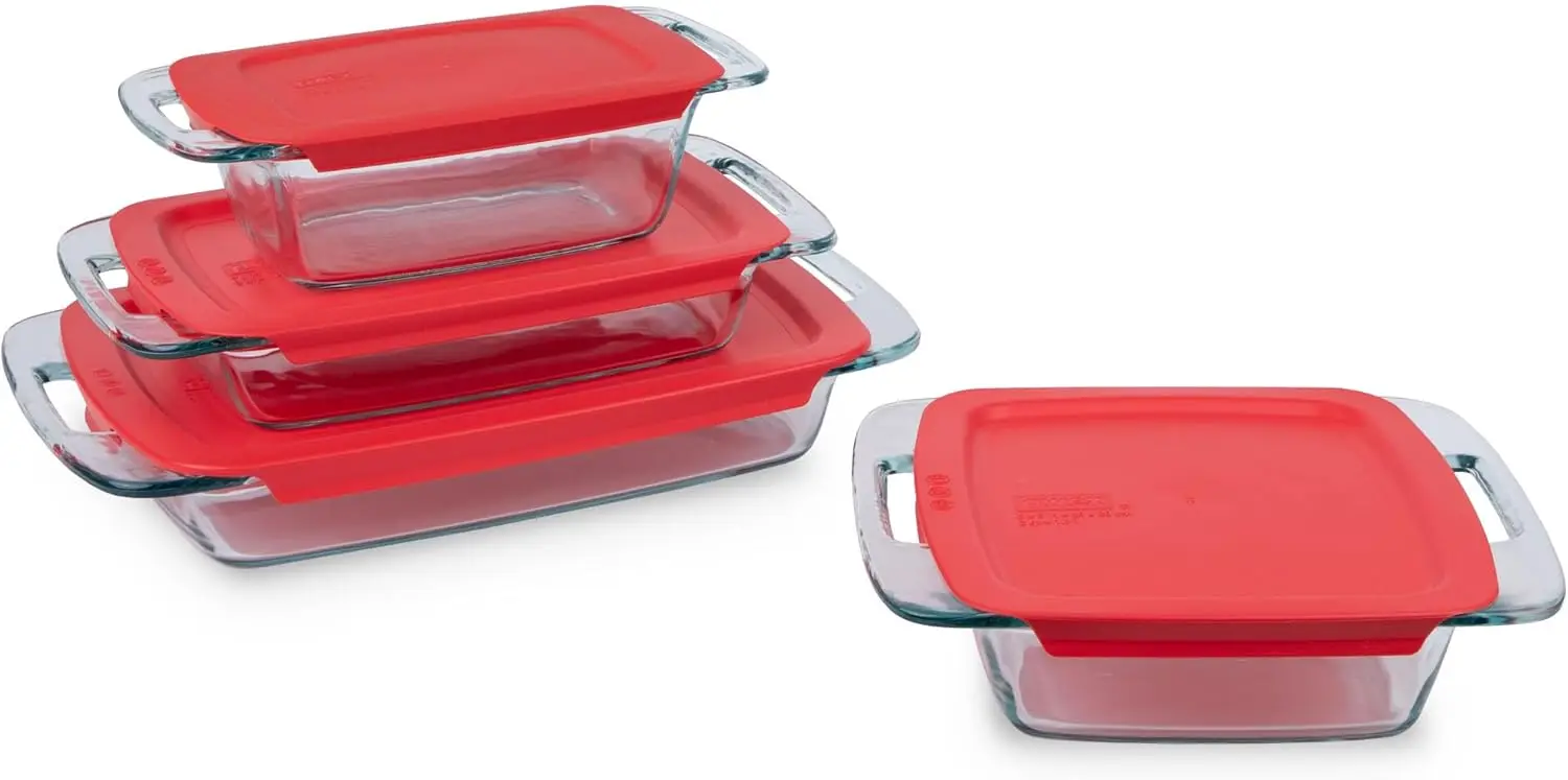 

Easy Grab Glass Baking Dish Set with BPA-Free Lids Rectangular Bakeware Set Dishwasher Microwave FreezerPre-Heated Oven Safe