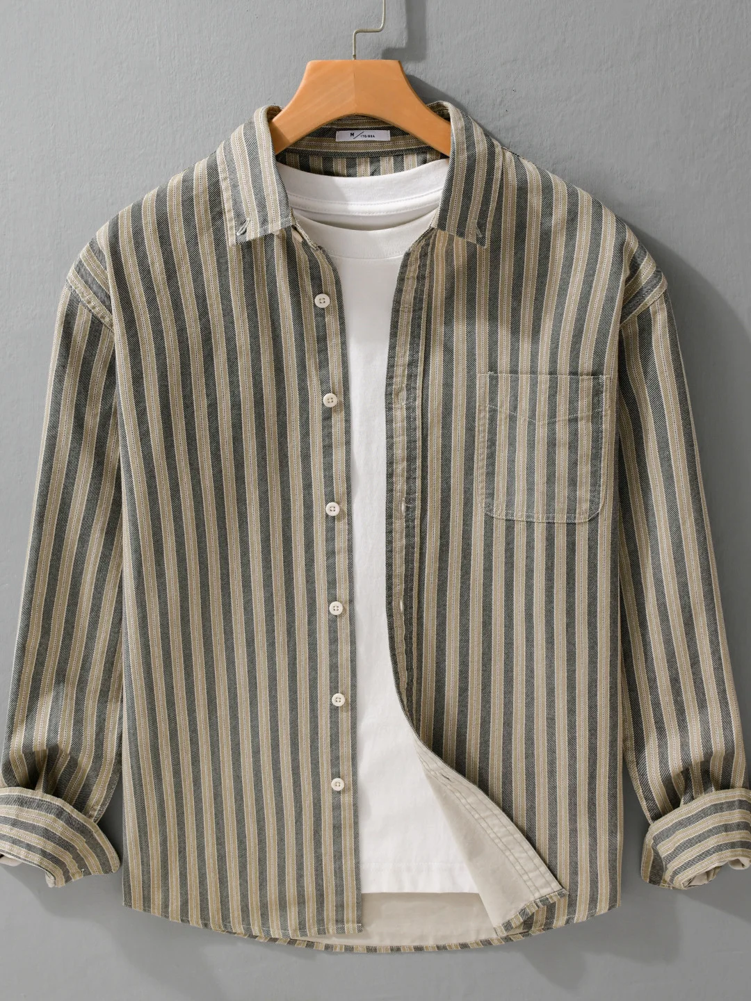 Color Woven Vertical Stripes Pure Cotton Long Sleeve Men's Shirt Autumn New Style Slimming Breathable Casual Shirt Jacket