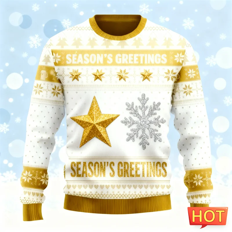 الموضة العصرية عيد الميلاد سترة قبيحة للرجال ملابس عطلة بسيطة ثلاثية الأبعاد مطبوعة س الرقبة بلوزات فضفاضة تنفس عيد الميلاد البلوفرات