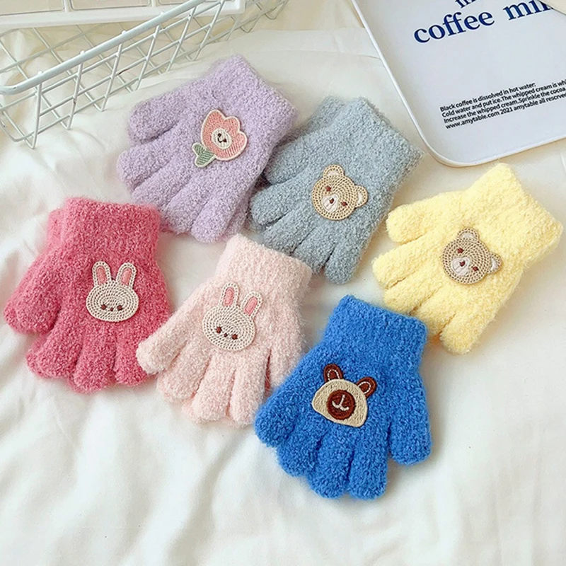 

Cute Girl Boy Gloves Winter Kids Cartoon Hand Glove Baby Children Mittens Bear Rabbit Flower Thick Wool Warm Glove Mitts Gift