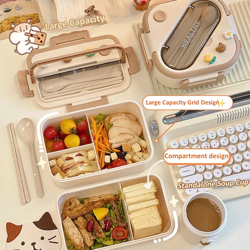 Scomparto per scatola da pranzo portatile in plastica da 1300ML cibo per frutta microonde scatola da Picnic fresca forchetta e cucchiaio studenti