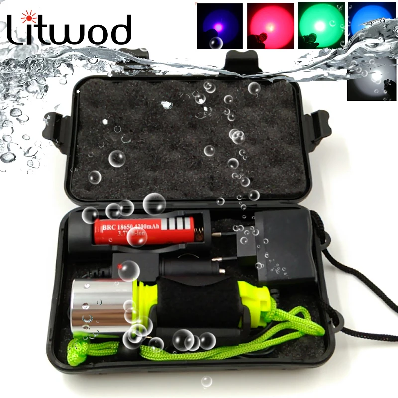 LED Flashlight  100000lm D503 XM-L2 U3 5 Colors Torch 2000LM Waterproof Underwater  Light Lamp For Diving Swimming