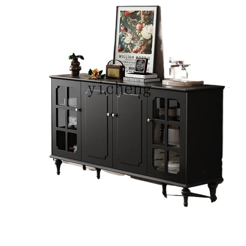 

American retro dining side against the wall integrated locker living room black wine cabinet storage tea cabinet