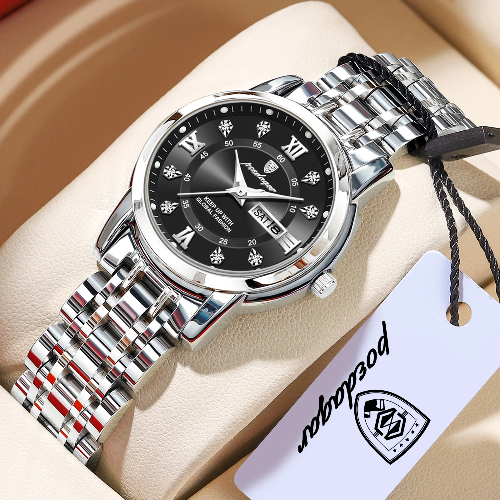 

POEDAGAR Luxury Women Wristwatch Waterproof Luminous Date Week Women's Watches Stainless Steel Elegant Dress Quartz Ladies Clock