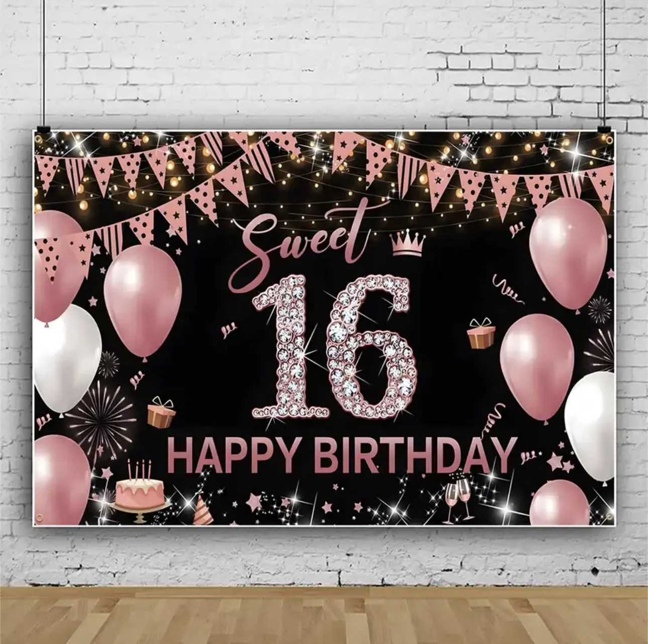 

Sweet 16 Happy Birthday Purple Balloon Photography Backdrop Props Girls Boys Dream Party Photo Studio Background BR-01