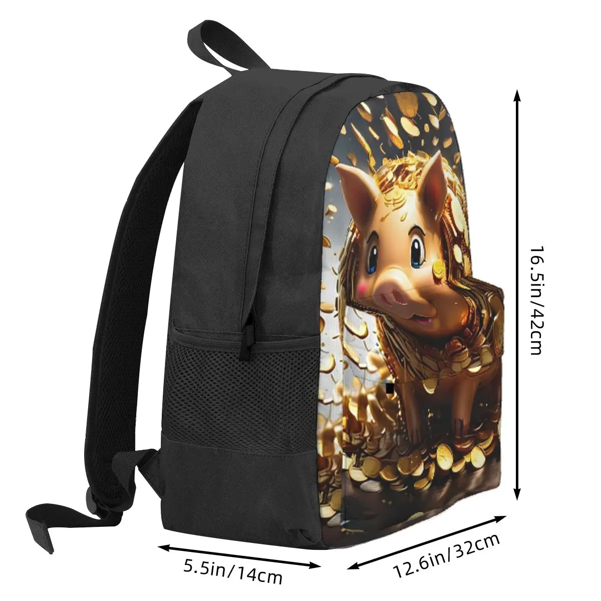 Gold Coins Flying Cute Golden Piggybank Student Backpack School Bag Hiking Travel Daypack for Boys Girls Bookbag Shoulder Bags
