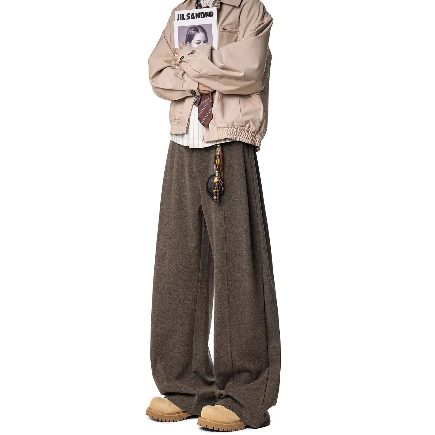 

American Sle Cleanfit Deconstructed Woolen Men's Winter Casual Pants Loose Drapey Women's Versatile Wide Leg Pants