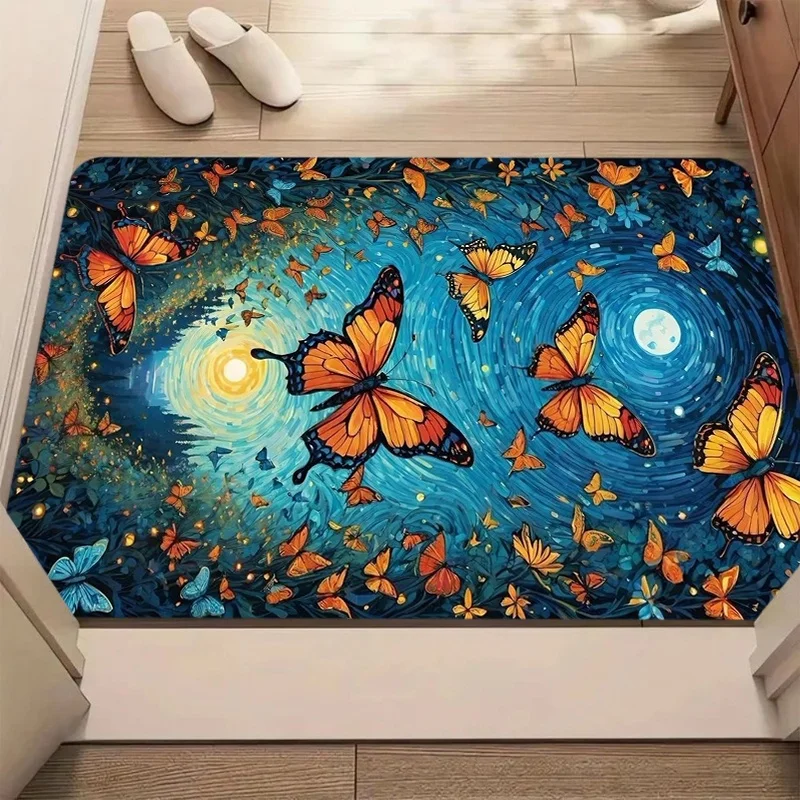 Vintage Moon Moth Mushroom Daisy Print Door Mat Anti Slip Entrance Doormat Mystic Dark Floral Pattern Rug Bedroom Home Decor