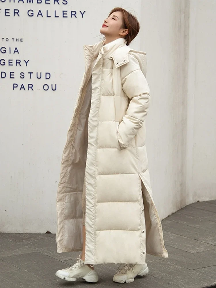 Winter Jacket Women X-long Thicken Down Coat with A Hood Straight Elegant Outerwear 2024 Korean Fashion Female Parkas