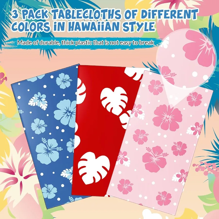 3 Sheets Hawaii Hibiscus and Tropical Leaves Tablecloth Birthday Party Decorations Blue Alien Cartoon Table Cove for Birthday P
