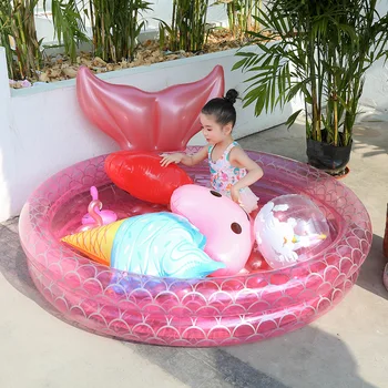 INS thickened PVC inflatable mermaid pool home baby circular fence baby swimming pool ocean ball pool newborn play pool