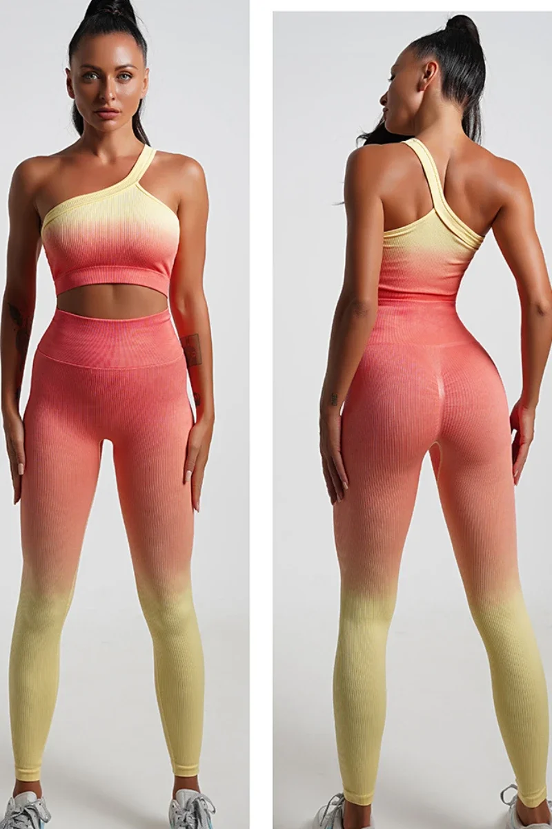 Sportswear Woman Gym Gradient Color 2 Pieces Fitness Pant Sets Sport Outfit for Woman Workout Wear Yoga Sets Bra Leggings Suits