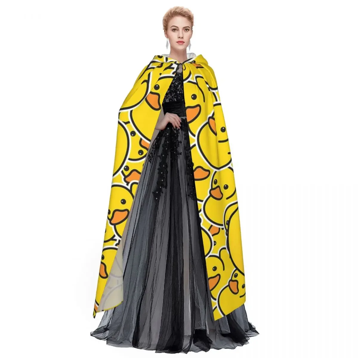 Custom Cool Rubber Duck Long Hooded Cloak Witch Medieval Costume Cosplay Cape HalloweenParty Adult Unisex
