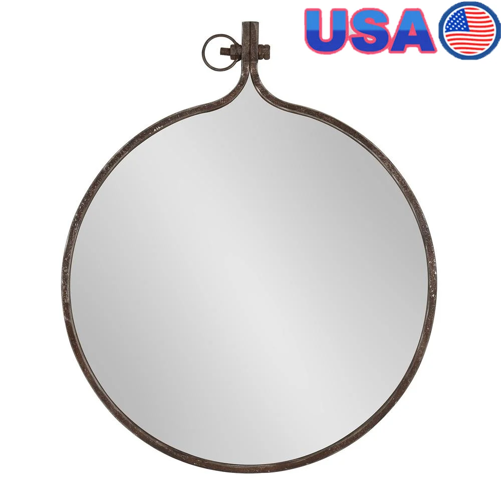 Round Industrial Metal Framed Wall Mirror 23.5x28.5 Modern Chic Accent Decor Easy Hang