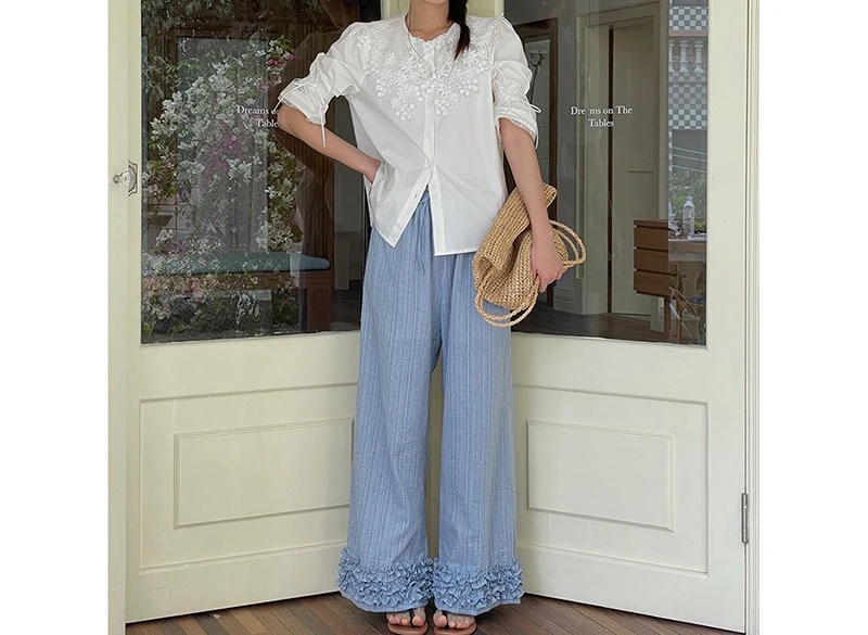 2025 Summer Vintage Drawstring Lace Casual Pants High Waist Straight Leg Trousers