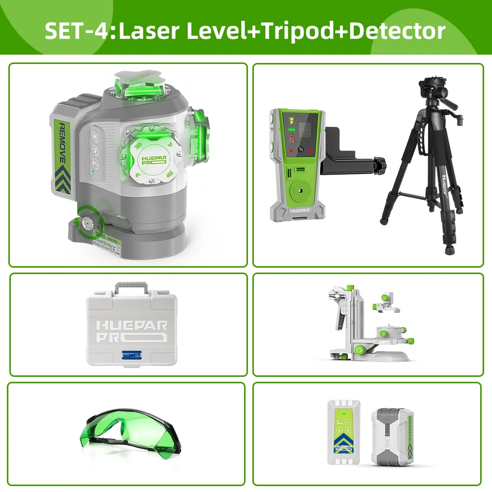 Huepar Pro Outdoor Laserwaterpas Zelfnivellerend Vaste-punt Pivot-uitlijning ±2mm Hoge Nauwkeurigheid Laserwaterpas 8000mAh Li-ion Batterij