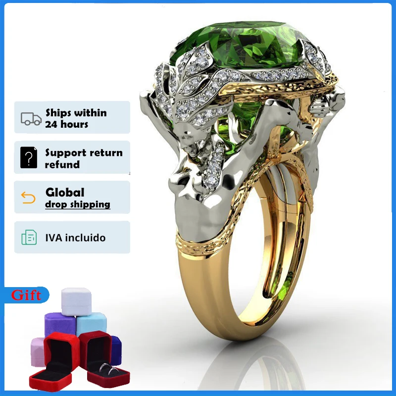 

HOYON 14K Yellow Gold Color Emerald Gemstone Ring for Women Fine Anillos De Anel Bijoux Femme Jewellery Bizuteria Jade Free Ship