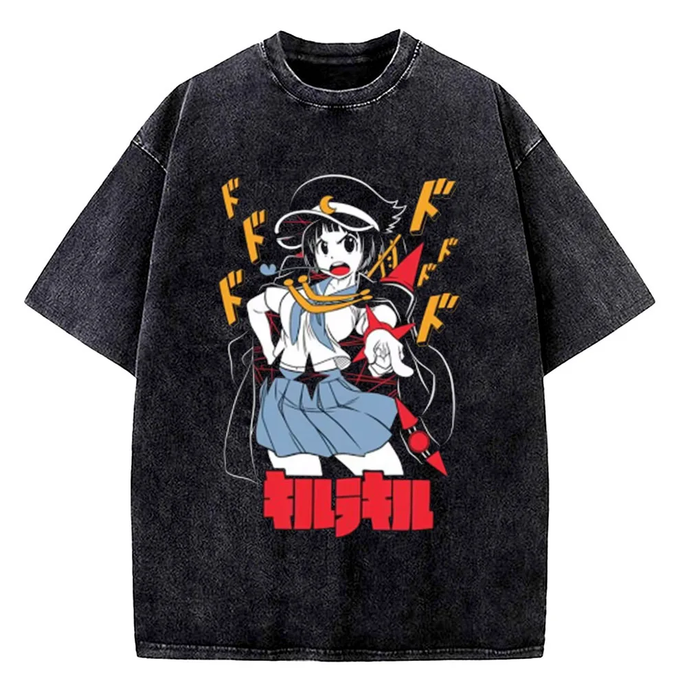 Kill La Kill cotton Vintage Washed t-shirt men anime 2000s aesthetic Grunge graphic tshirt Trendy anime Classic hip hop harajuku
