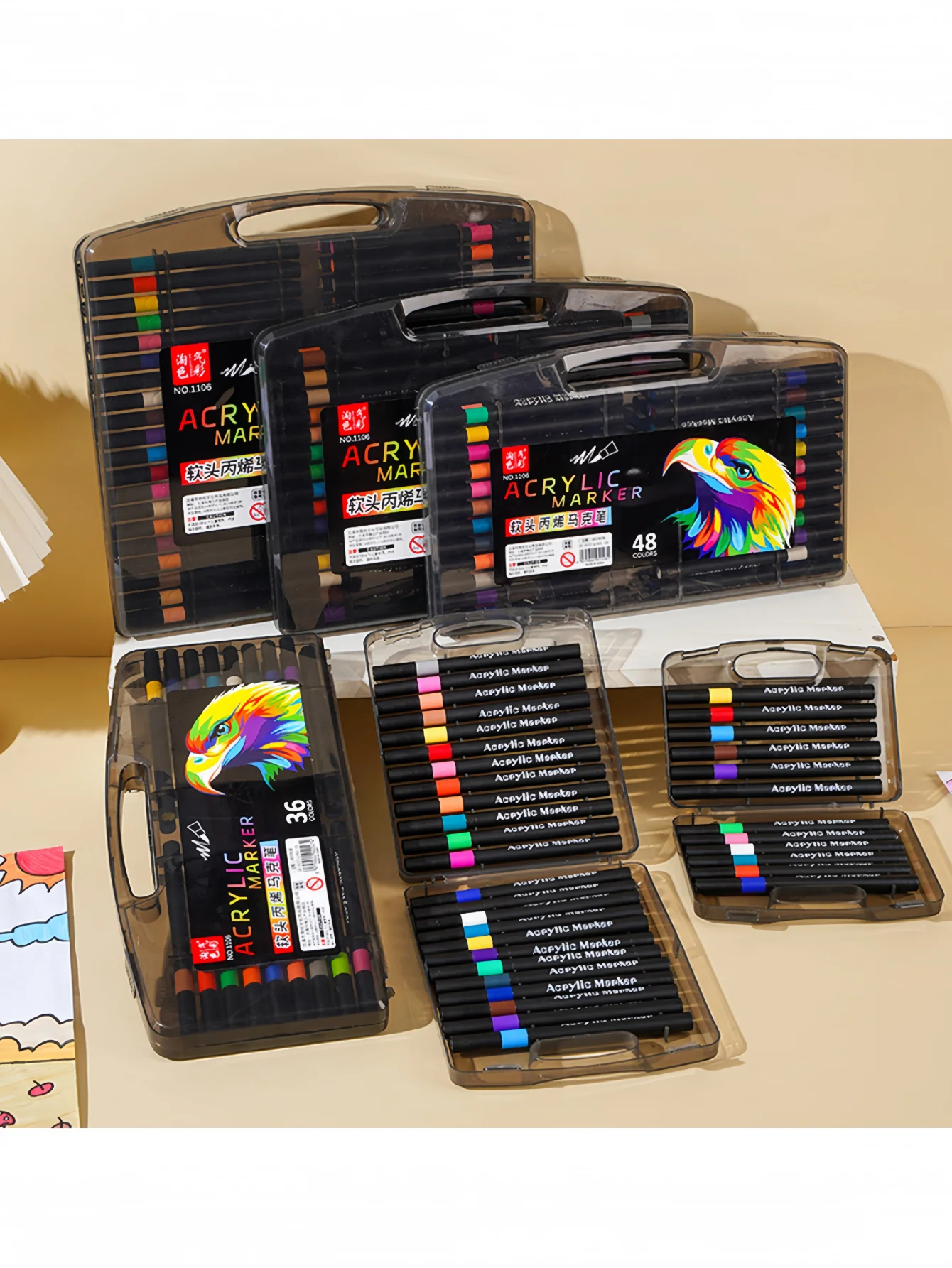 Small Black Box Soft-tip Acrylic Markers, Non-transparent & 