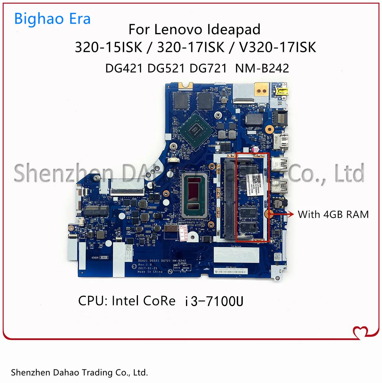 

DG421 DG521 DG721 NM-B242 For Lenovo ideapad 320-15IKB 320-17IKB Laoptop Motherboard With i3-7100U i5-7200U GT920M 4GB RAM