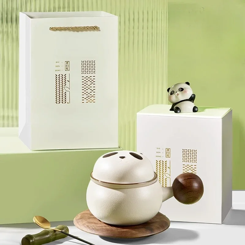 

Ceramic Panda Tea Making Cup Tea Separation Cup Household Mug Walnut Handle Coffee Cup Creative Gift Set