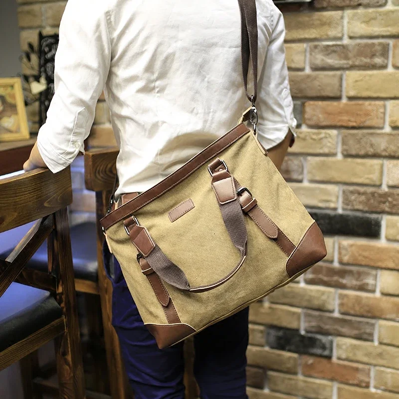 New design Khaki Casual Vintage Multifunction Soft Men\'s Canvas Travel Handbag Crossbody Shoulder Messenger Bag For Men bolsa 가방