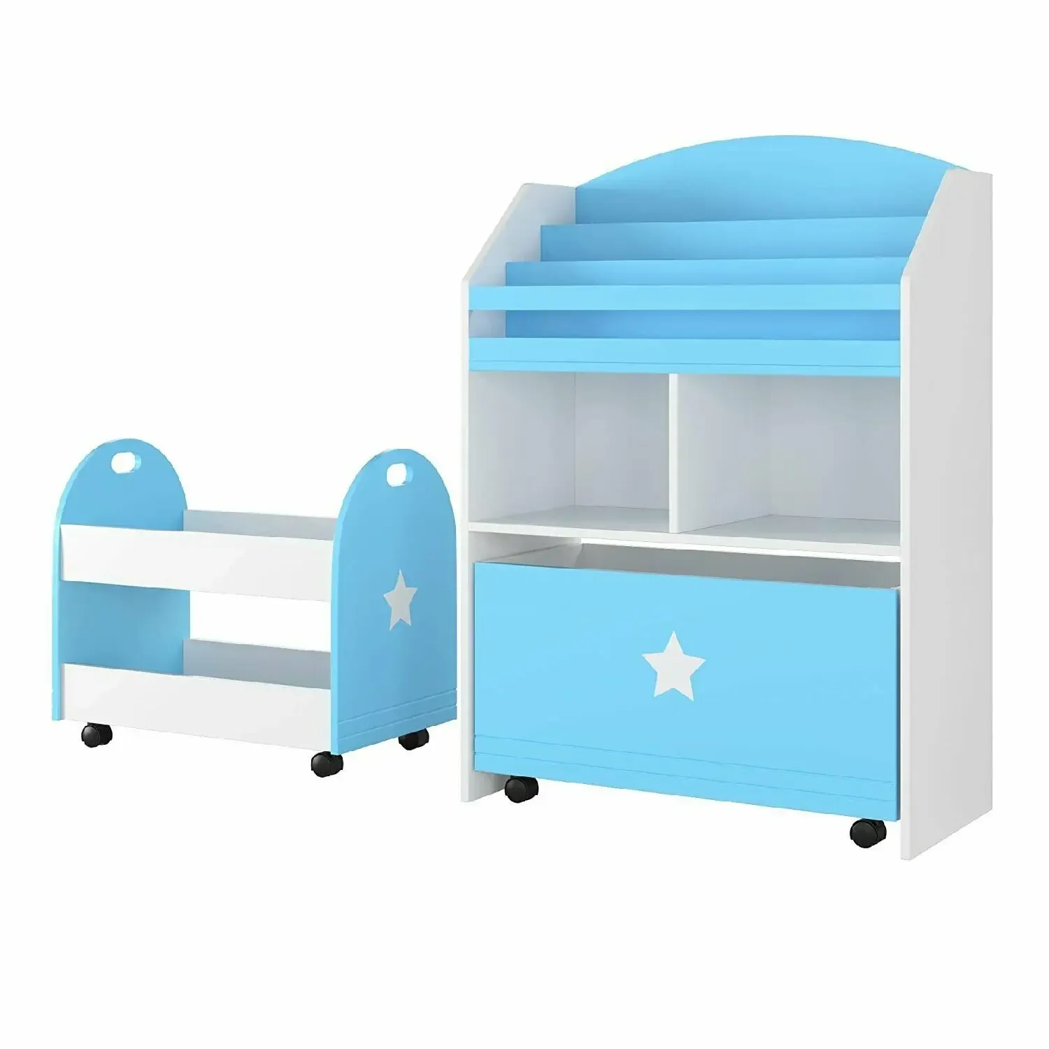 Kids Storage Shelf Set of 2 Children's Shelf Storage Rack with Drawer Room Divider Bookcase Standing Shelving Filing Rack