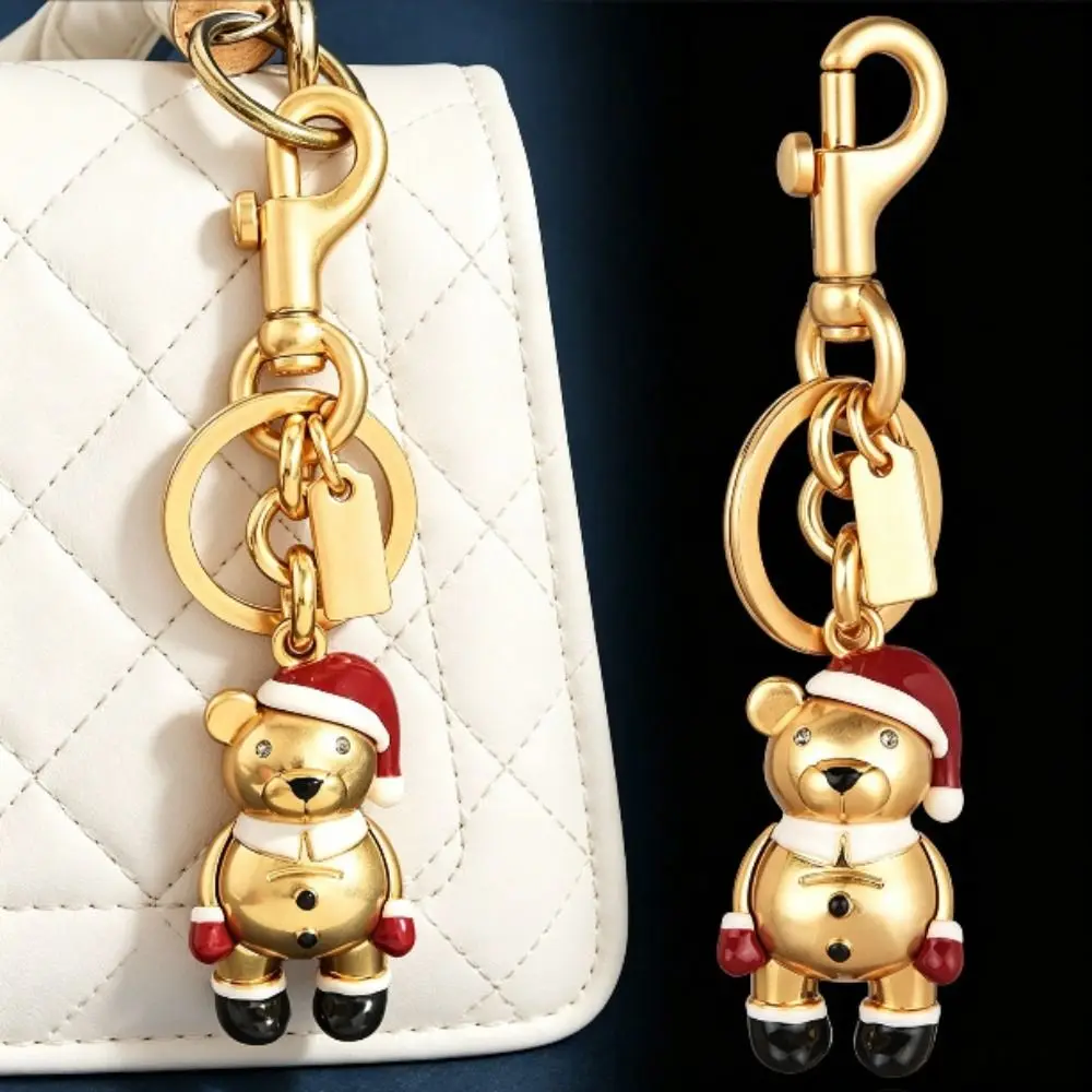 Metal Bear Keychain 3D Bear Keychain Flower Bouquet Lobster Clasp Bear Bag Charm 3D Bear Figure Chain Ring Key Organization