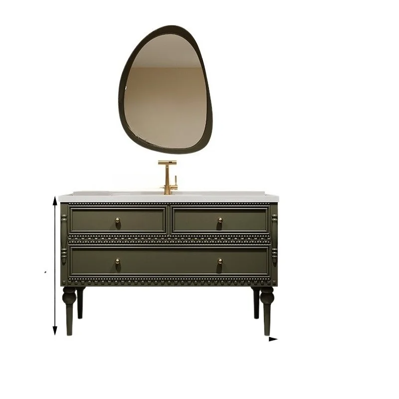 

French retro oak bathroom cabinet combination floor-to-ceiling bathroom rock slab washstand ceramic integrated hand washbasin