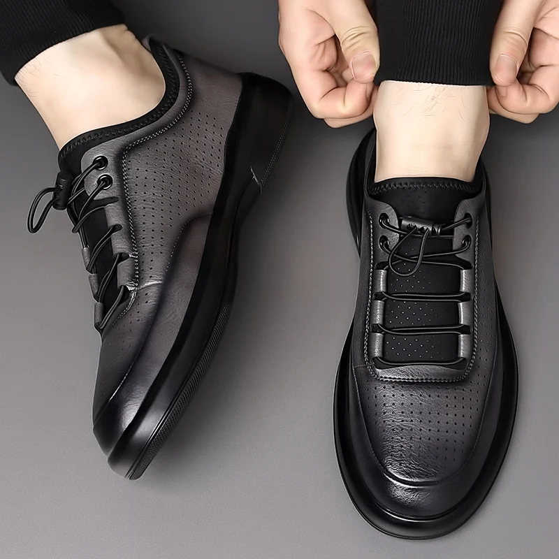 

Брендовые мужские удобные кроссовки на мягкой подошве, дышащие мужские кожаные туфли, нескользящая обувь для вождения, летние мужские повседневные туфли-оксфорды